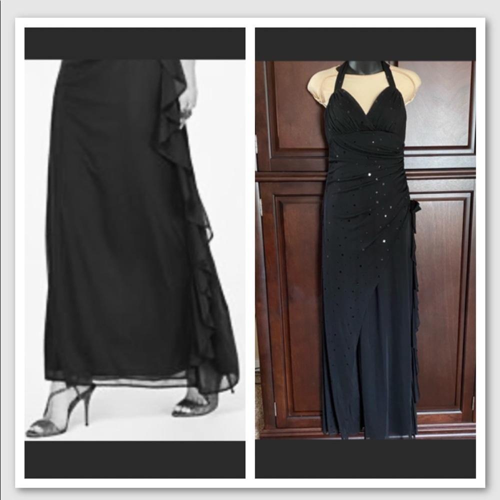 Elegant Black Halter Evening Dress with Rhinestone Accents